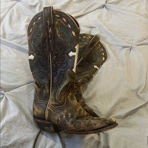 Dan Post Cowgirl Boots with Embroidered cross Design leather rodeo farm girl